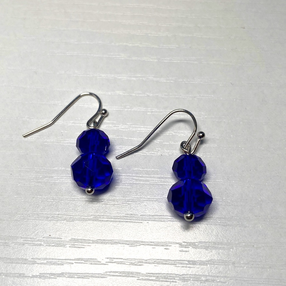 Handmade glass royal blue earrings.